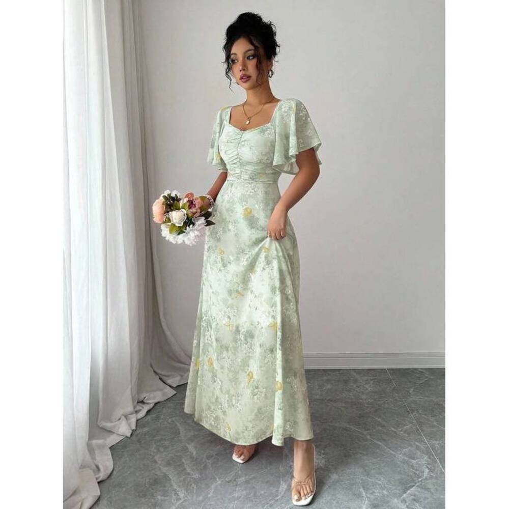 Modelyn Chiffon Butterfly Print Bat Wing Pleated Hem Sweet French Style - Picture 7 of 7